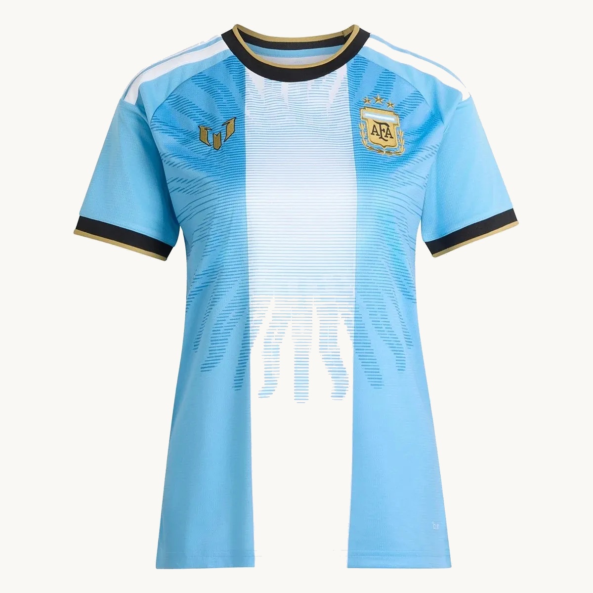2026 Argentina Anniversary women’s fan jersey, front view on a white background