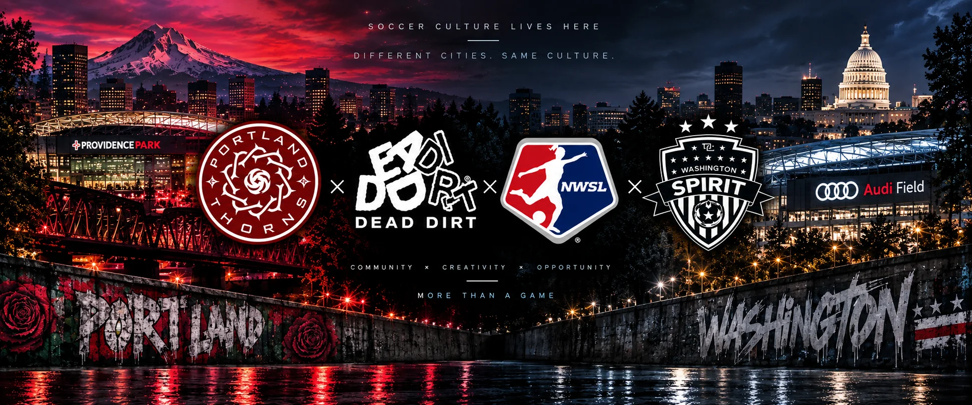 Dead Dirt NWSL collaboration featuring Portland Thorns FC and Washington Spirit
