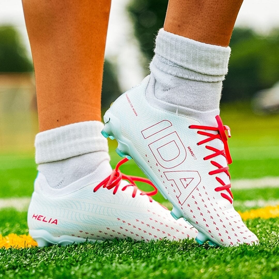 IDA Helia Club FG/AG White soccer cleats, lifestyle view