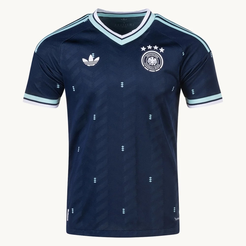 Men’s Player adidas Germany Away Jersey 2026 front, navy with mint trim, adidas trefoil and the German Football Association crest