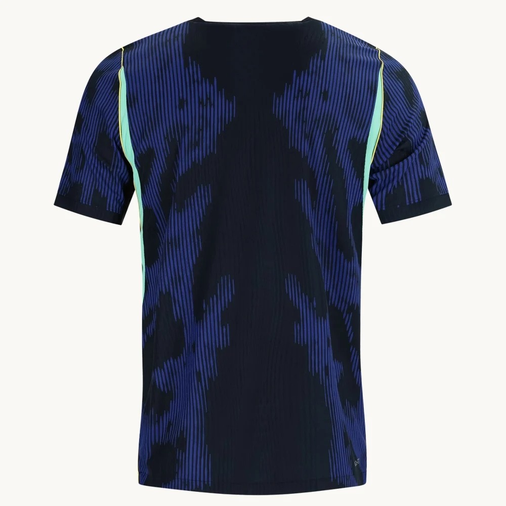 Men’s Player Nike Brazil Away Jersey 2026 back, navy with a blue print and green shoulder trim