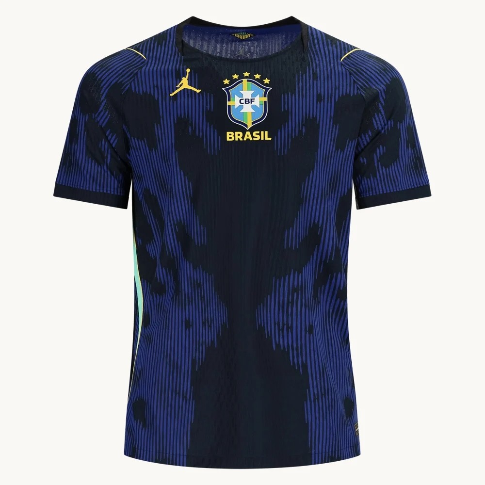Men’s Player Nike Brazil Away Jersey 2026 front, navy with a blue print, the Jordan Jumpman mark and the Brazil CBF crest