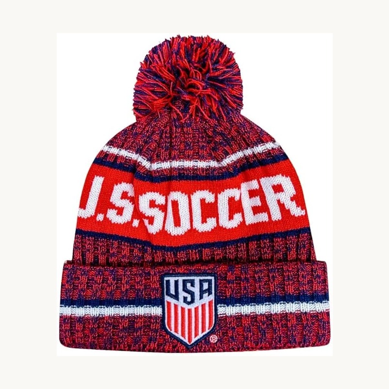 U.S. Soccer red marled pom beanie